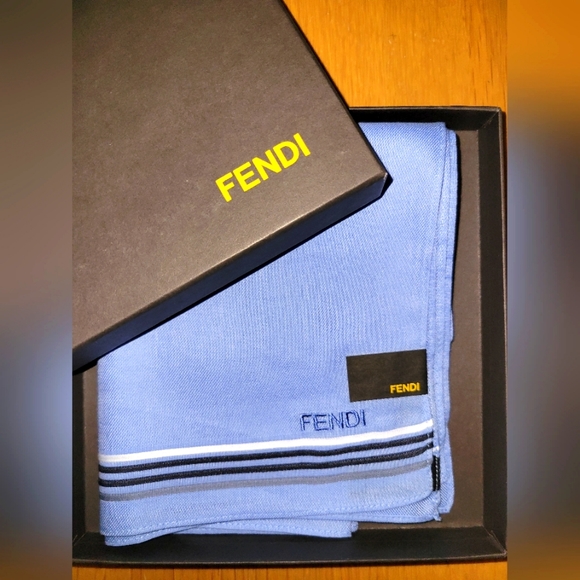 FENDI Vintage Light Blue Handkerchief and box - Picture 2 of 8